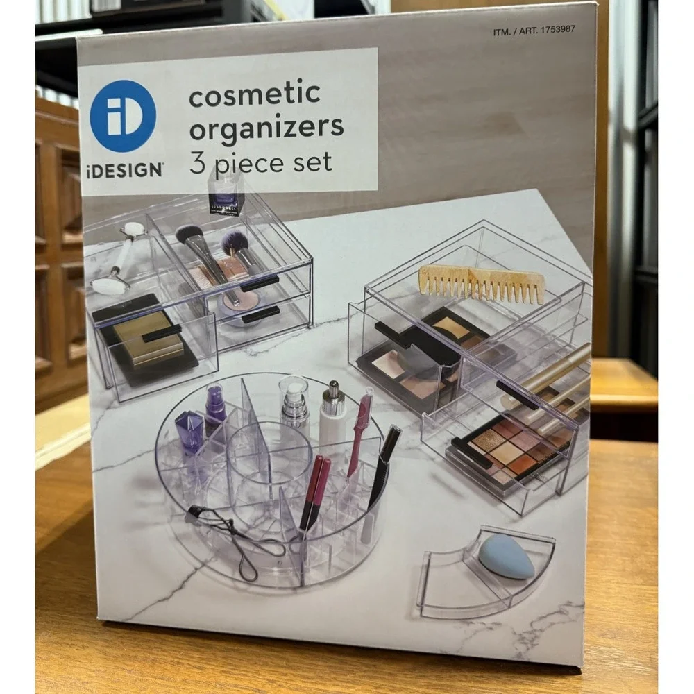 iDesign 3-Piece Cosmetic Organizer Set Makeup Storage Clear Durable Stylish NEW